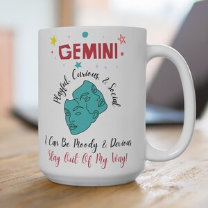 Zodiac Gemini Mug, Large 15oz Size, May June Birthday Gift For Him Or Her, Astrology Coffee Cup, Horoscope Tea Mug, Constellation Gift,