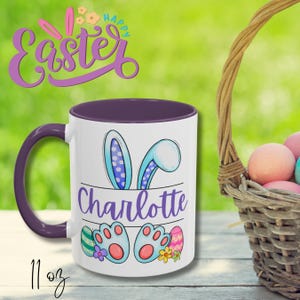 Personalized Easter Accent Mug, Cute Bunny Design, Custom Name Mug, Spring Gift, Holiday Mug, Easter Gift, Fun Drink ware, Boy, Girl Gift