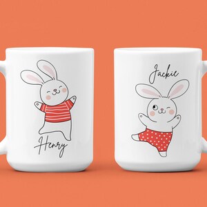 Personalized Bunny Mug, Cute Gift for Couples, Coffee Lover&#39;s 15oz Mug, Easter, Valentine&#39;s Day, Custom Name Mug, You and Me Design