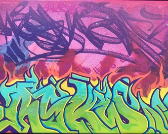 RESKEW vlammen graffiti canvas gemaakt met spuitverf en verfstiften