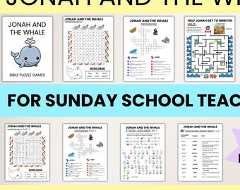 Jonah and the Whale Bible Class Puzzle Pack - Sunday School Printable Games - Maze, Word Search, Crossword, and Secret Code Verse