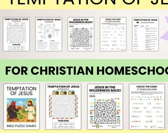 Homeschool Bible Puzzle Pack - Temptation of Jesus Worksheets - Christian Learning Activities - Kids Bible Games Ages 5-10
