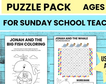 Jonah and the Whale Bible Puzzle Pack - Sunday School Activity for Kids Ages 5-10
