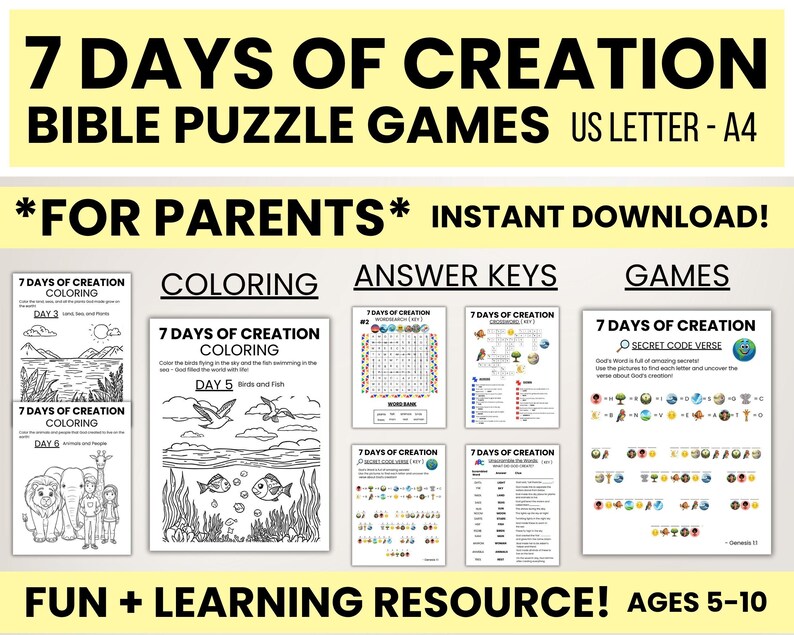 7 Days of Creation Bible Activity Pack for Kids - Christian Puzzle ...