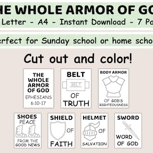 Armor of God Kids Craft Printable Coloring Pages, Bible Craft for Sunday School and Homeschool, Christian Learning Activity & Bible Study