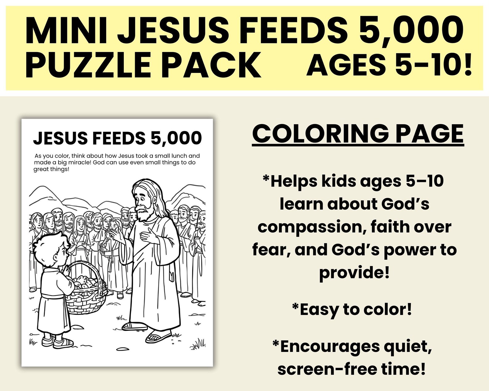 Jesus Feeds 5000 Kids Bible Activity - Christian Word Search & Coloring ...