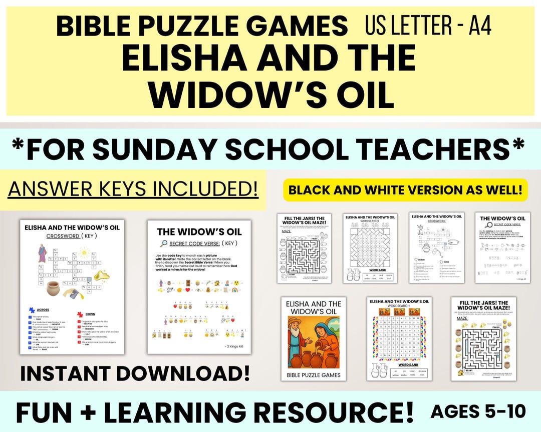 learn cursive & solve puzzles - bible learning for... Elisha and the Widow's Oil Bible Games for Sunday School - Christian ...