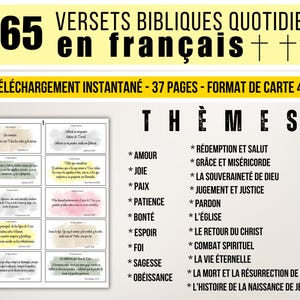 フランス語で書かれた365の聖書の一節、ルイ・スゴン - 愛、喜び、信仰、希望 - 印刷可能な聖書カード - PDFデジタルダウンロード - 聖書研究のためのクリスチャンギフト
