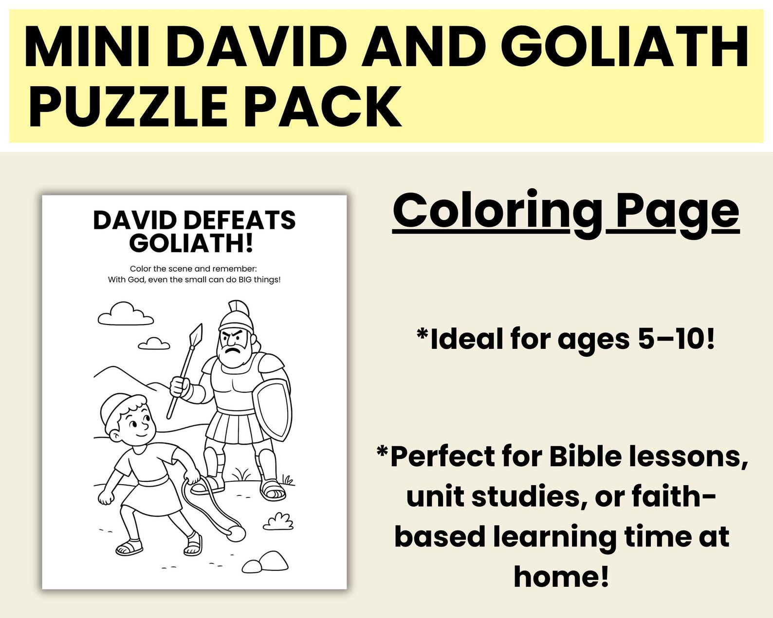 David and Goliath Bible Printable for Kids - Christian Homeschool ...