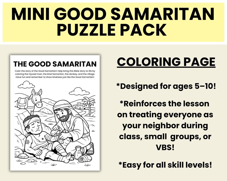 Good Samaritan Bible Activities for Kids - Sunday School Puzzle Pack ...