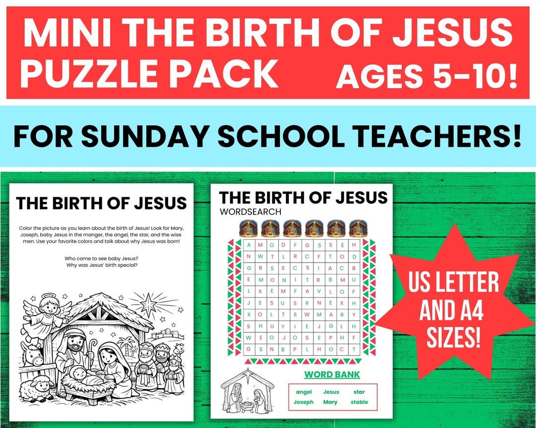 Birth of Jesus Bible Puzzle Pack - Nativity Activity for Sunday School ...
