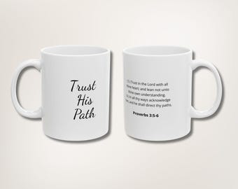 Trust in the Lord Mug - Proverbs 3:5-6 Bible Verse Gift - Christian Coffee Cup - Faith Inspirational Mug - Religious Scripture Gift