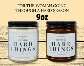 Encouragement Candle for Women - You Can Do Hard Things Candle with Black Lid, 4oz and 9oz - Emotional Comfort Gift - Inspirational Candle