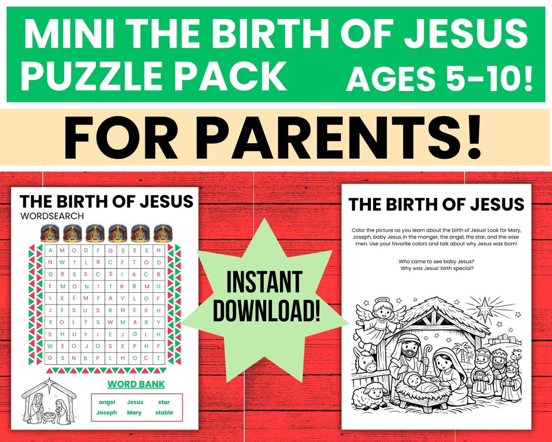 Birth of Jesus Bible Activity for Kids - Nativity Coloring & Word ...