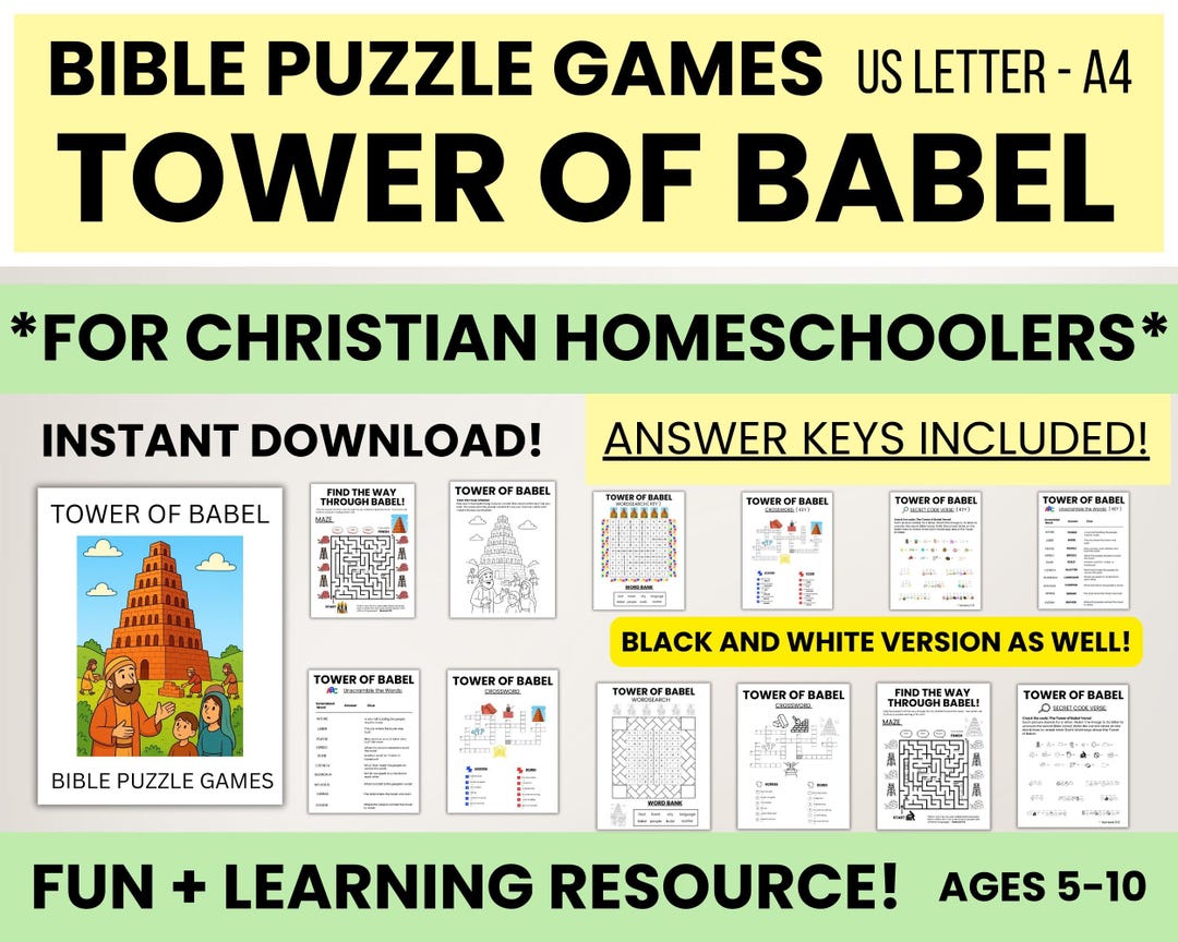 Christian Homeschool Bible Puzzle Pack - Tower of Babel Lesson for Kids ...