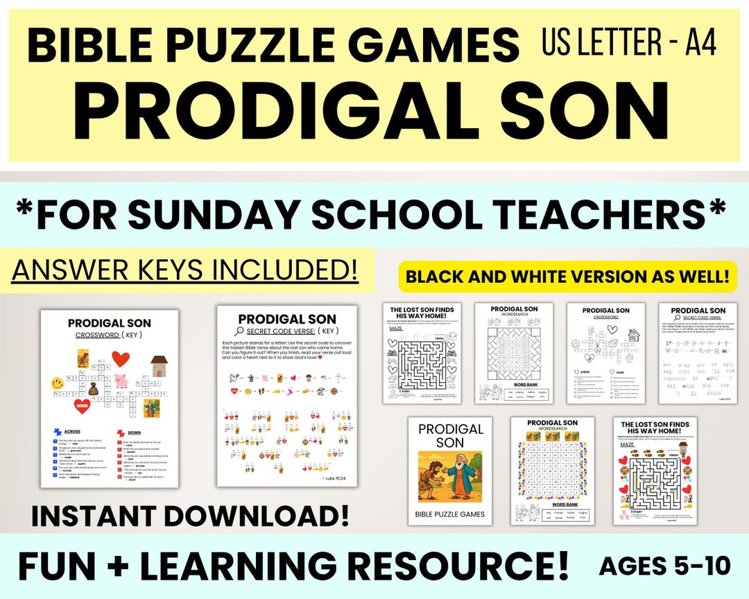 Prodigal Son Bible Activities for Kids - Sunday School Printable Games ...