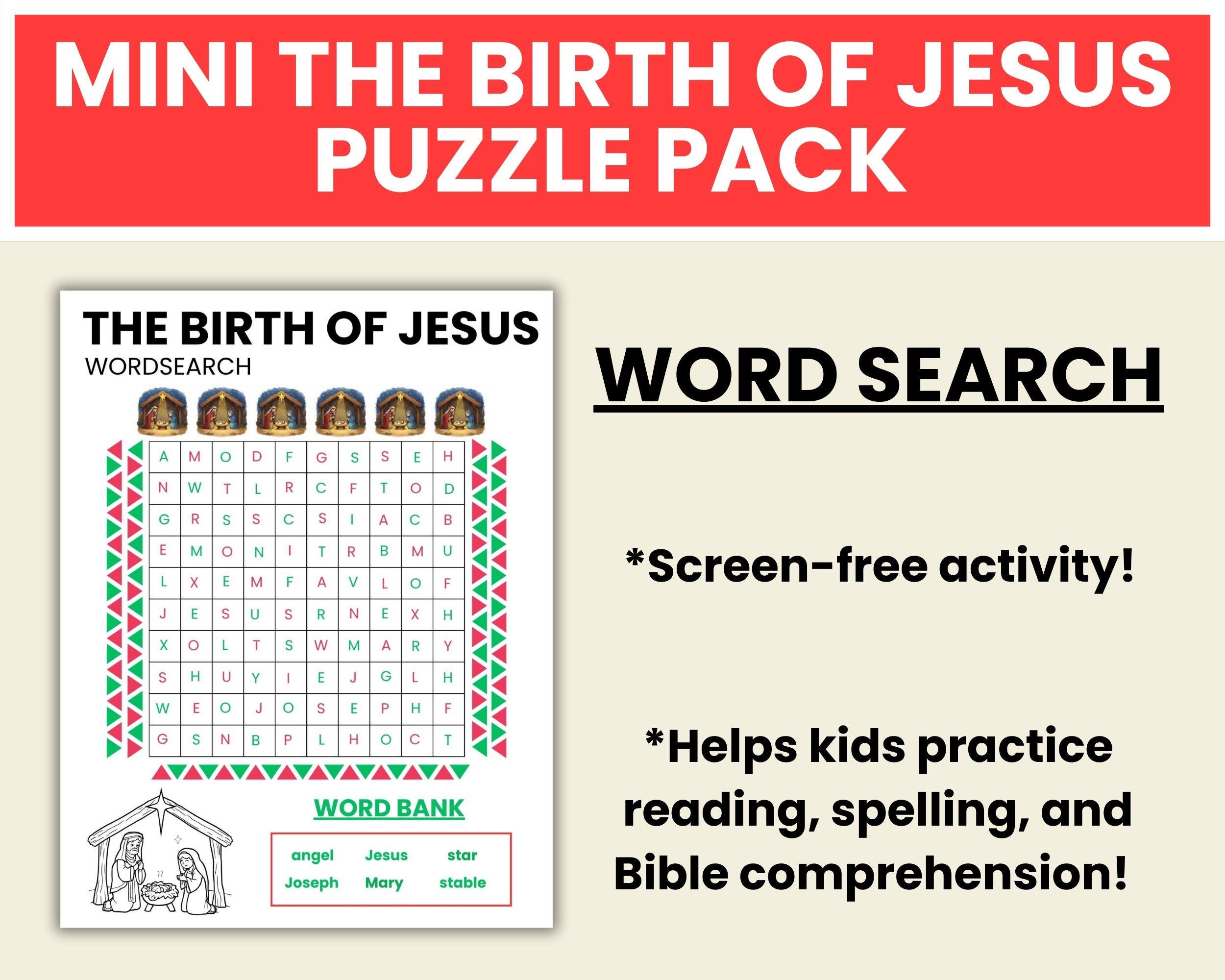 Birth of Jesus Bible Activity for Kids - Nativity Coloring & Word ...