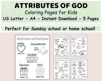 Attributes of God Coloring Pages for Kids - Bible Study, Sunday School, Homeschool Activities, Christian Kids Art, Religious Worksheets