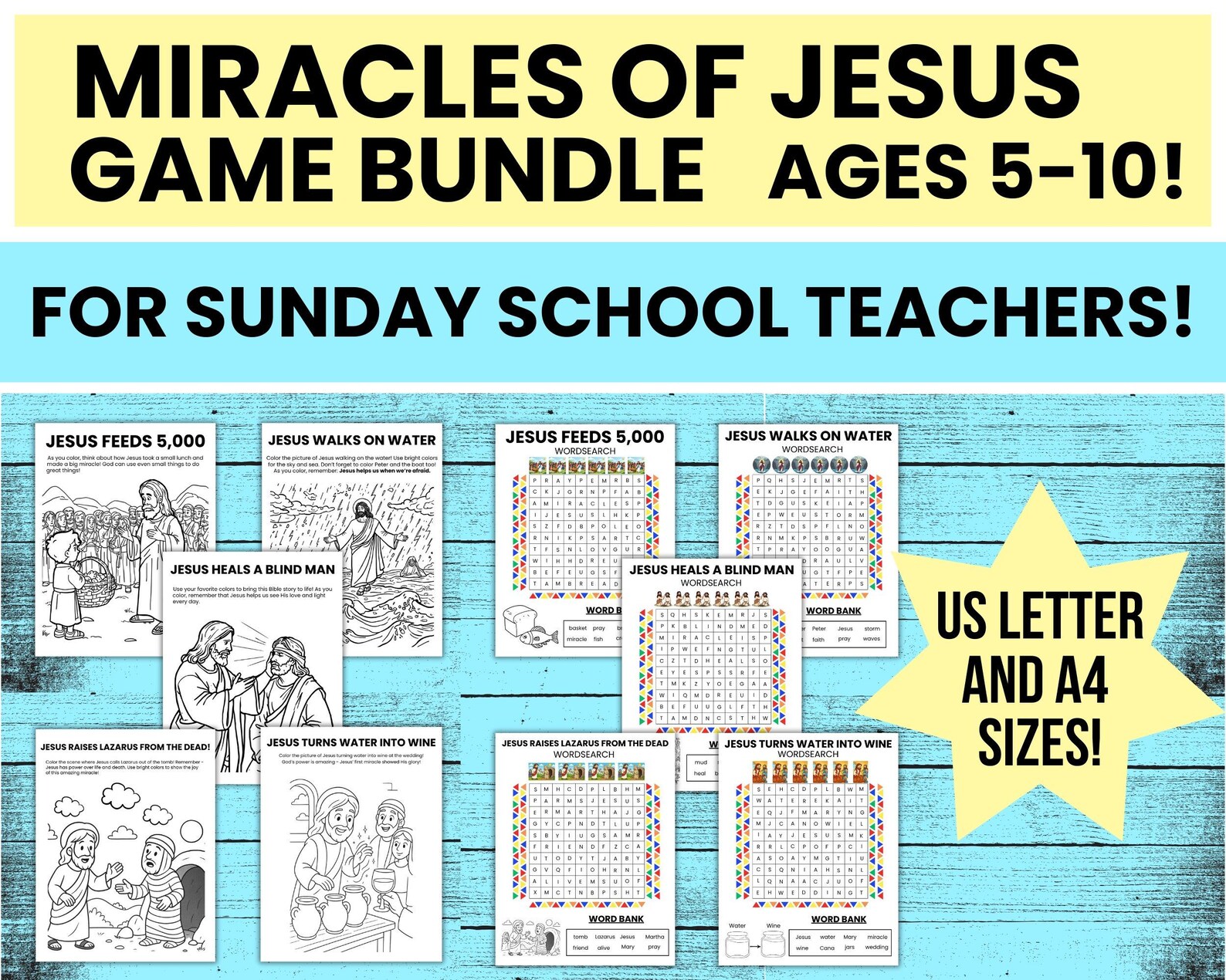 Miracles of Jesus Bible Game Bundle - Sunday School Activities for Kids ...