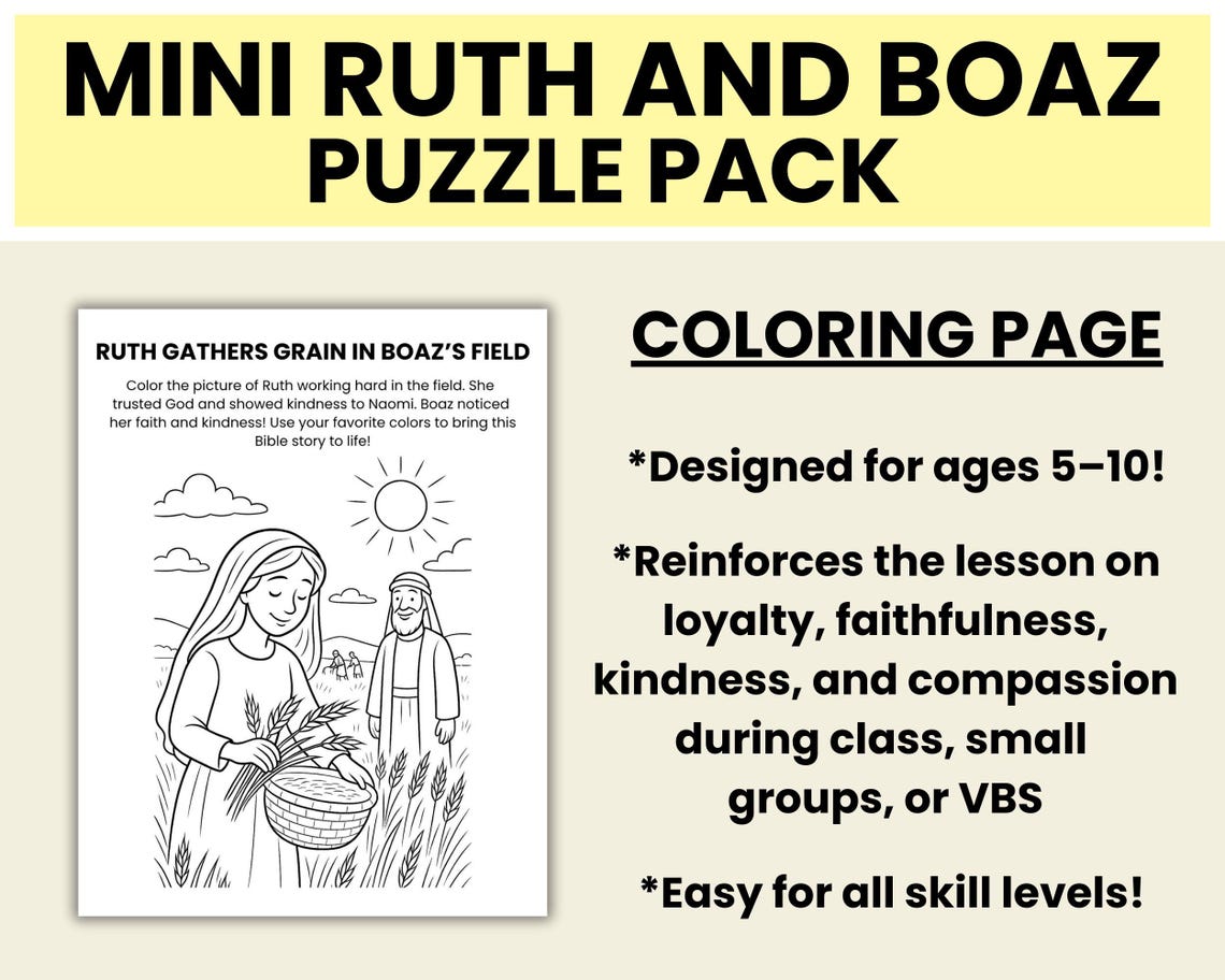 Ruth and Boaz Bible Puzzle Pack - Sunday School Activity for Kids ...