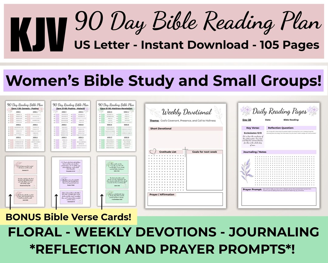 Weekly Devotional Example 90 Day Bible Reading Plan Floral - Weekly Devotional for Women - KJV ...