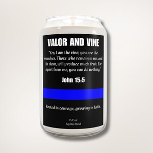 Police Officer Candle Gift, John 15:5 Bible Verse Law enforcement Birthday Gift, Christian Candle for Cop, Thin Blue Line Faith Gift for Him