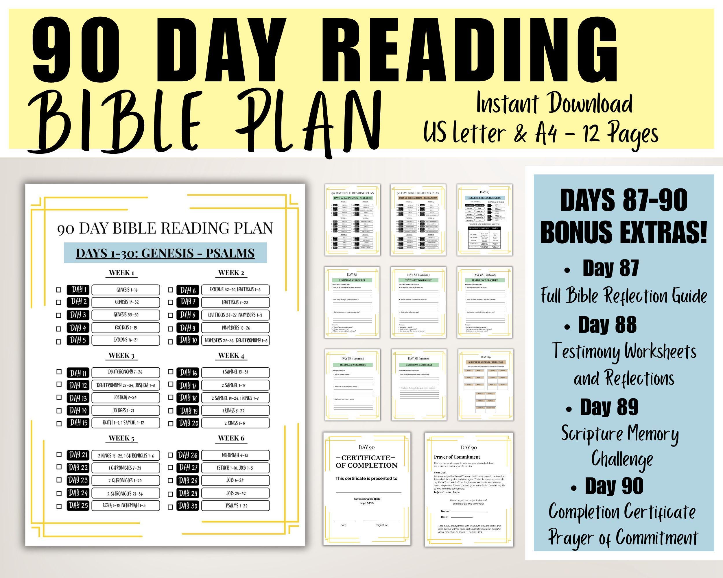 90 Day Bible Reading Plan PDF - Printable Bible Study Tool, Church ...