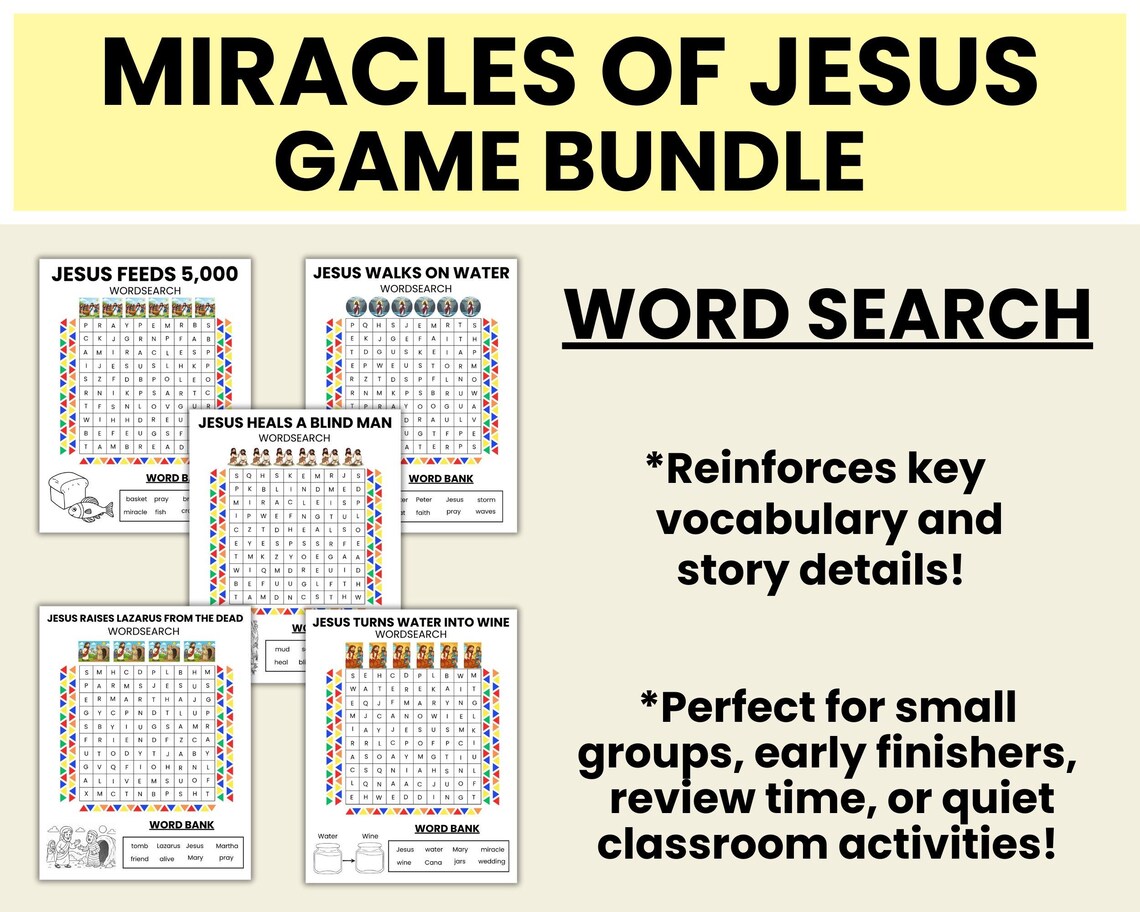 Miracles of Jesus Bible Game Bundle - Sunday School Activities for Kids ...