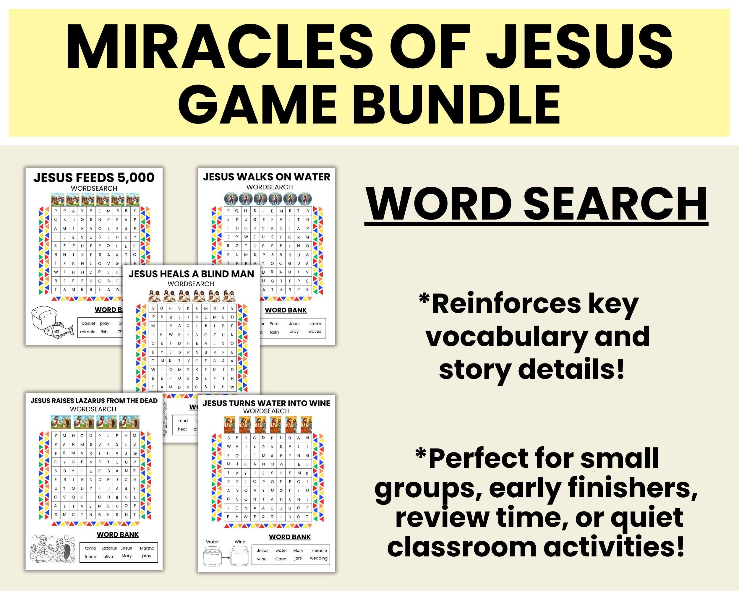 Miracles of Jesus Bible Game Bundle - Sunday School Activities for Kids ...