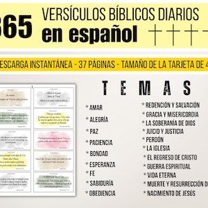 365 Versículos Bíblicos en Español, Reina-Valera 1960 - Amor, Gozo, Fe, Esperanza - Tarjetas Bíblicas Imprimibles - Descarga Digital en PDF - Regalo Cristiano