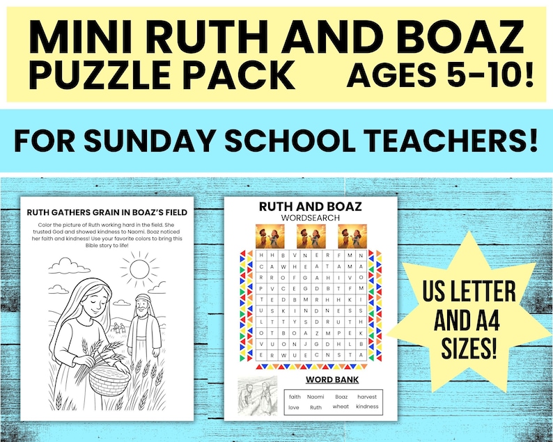 Ruth and Boaz Bible Puzzle Pack - Sunday School Activity for Kids ...