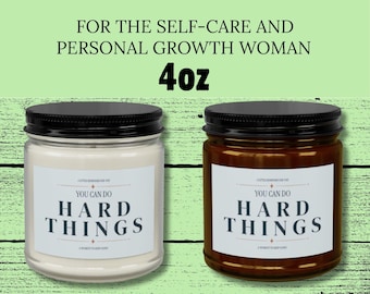 Self Care Candle for Women - You Can Do Hard Things Candle with Black Lid, 4oz and 9oz - Motivational Candle - Personal Growth Gift