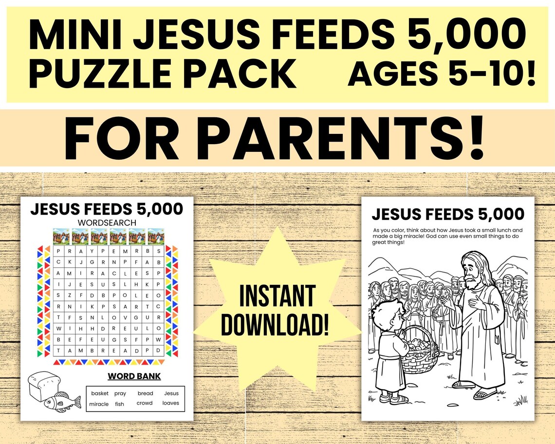 Jesus Feeds 5000 Kids Bible Activity - Christian Word Search & Coloring ...