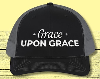 Christian Encouragement Hat - Grace Upon Grace Hat for Women - Faith Inspired Richardson 112 Snapback Trucker Cap Embroidered