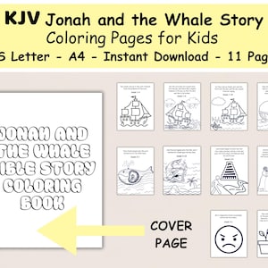 Jonah and the Whale, KJV Coloring Pages for Kids, Sunday School & Homeschool Activities, Bible Story Printable, Christian Educational Pages