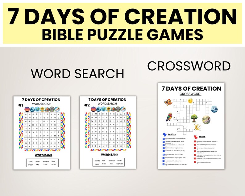 7 Days of Creation Bible Activity Pack for Kids - Christian Puzzle ...