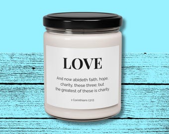 Christian Candle Gift - The Greatest of These is Love 1 Corinthians 13:13 - Cinnamon Vanilla Bible Verse Holiday Christmas Gift for Her Him