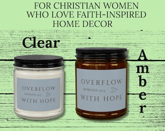 Kristet heminredningsljus - Må Gud vara hoppets Gud Romarbrevet 15:13 - Bibelversljus med svart lock, 115 ml och 275 ml - Farmhouse Faith Decor