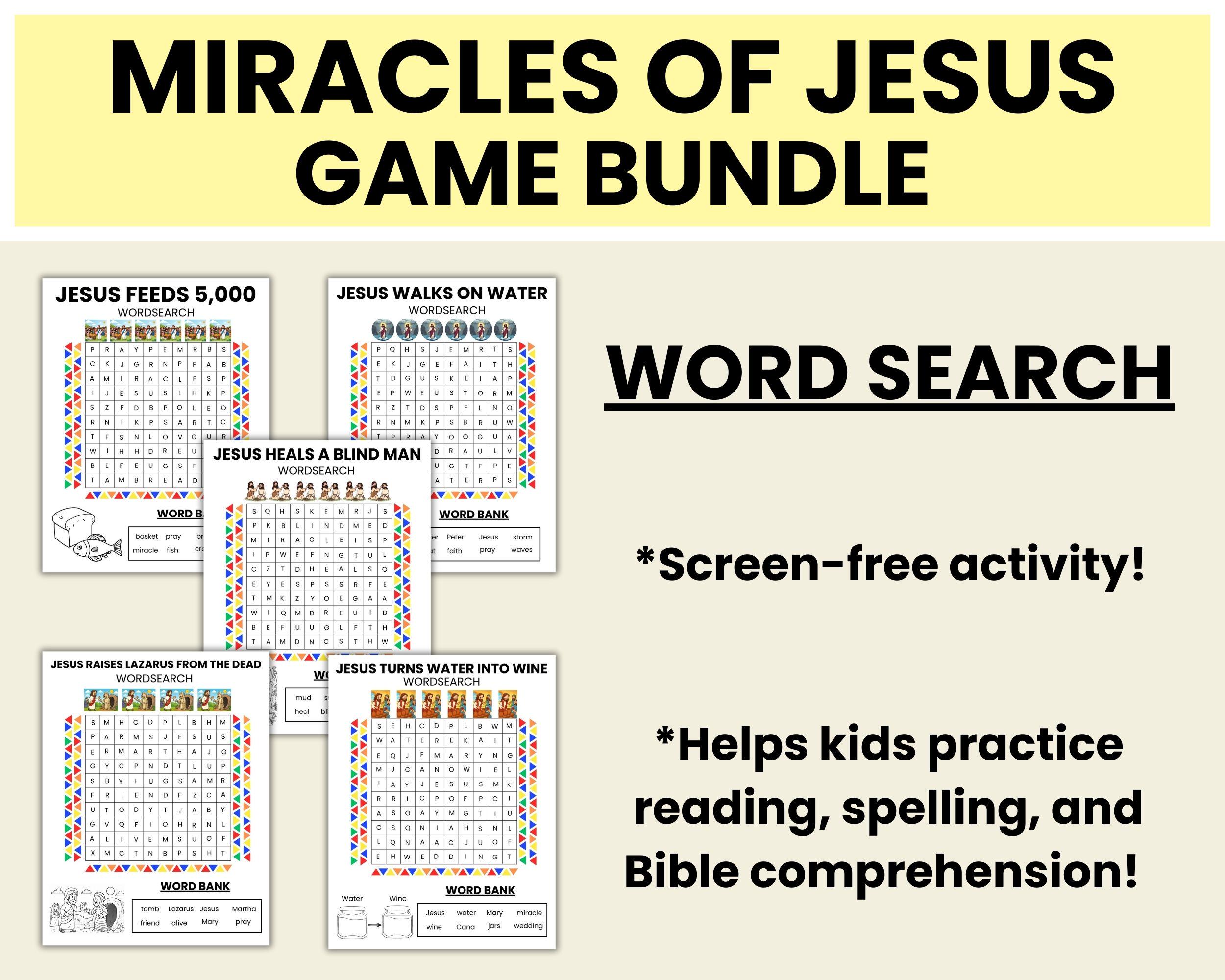 Miracles of Jesus Game Bundle for Kids - Bible Activities & Puzzles ...