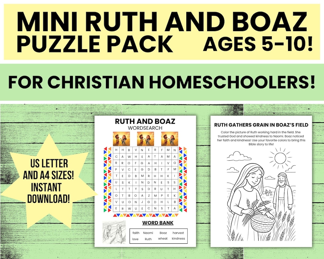 Ruth and Boaz Bible Activity Pack - Christian Homeschool Puzzle ...