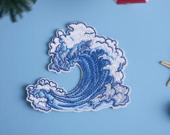patch vague de mer, patch vague, écusson thermocollant, écusson brodé, écusson amusant, écusson esthétique, écusson magnifique, appliqué appliqué