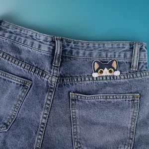 cute tiny pocket kitty patch, cat patch, iron on patch, embroidered patch, funny patch, aesthetic patch, gorgeous patch, applique