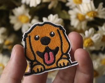 Golden Retriever, cute dog patch, puppy patch, iron on patch, stick on patch, embroidered patch, funny patch, aesthetic patch