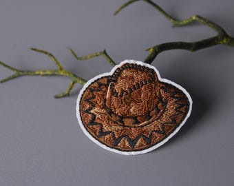 Cowboyhut Aufnäher, Rockabilly Patch, Aufnäher zum Aufbügeln, Patch, gestickter Patch, lustiger Patch, ästhetischer Patch, wunderschöner Patch