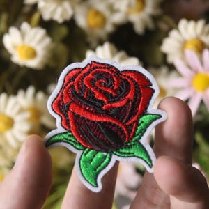 red rose patch, flower patch, iron on patch, stick on patch, embroidered patch, funny patch, aesthetic patch, gorgeous patch