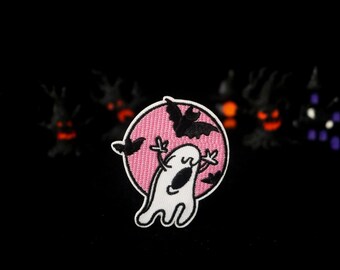 écusson fantôme comique, pour Halloween, écusson chauves-souris, écusson thermocollant, écusson brodé, écusson amusant, écusson esthétique, écusson magnifique, applique