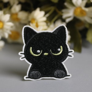 black cat patch, kitty patch, cat, iron on patch, embroidered patch, funny patch, aesthetic patch, gorgeous patch, applique