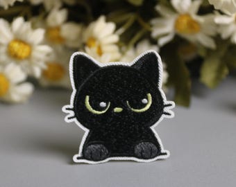 écusson chat noir, écusson chaton, chat, écusson thermocollant, écusson brodé, écusson amusant, écusson esthétique, écusson magnifique, appliqué appliqué