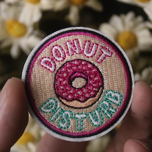 donut patch, donut disturb patch, iron on patch, stick on patch, embroidered patch, funny patch, aesthetic patch, gorgeous patch