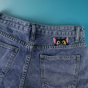 cute tiny pocket black kitty patch, cat patch, iron on patch, embroidered patch, funny patch, aesthetic patch, gorgeous patch, applique